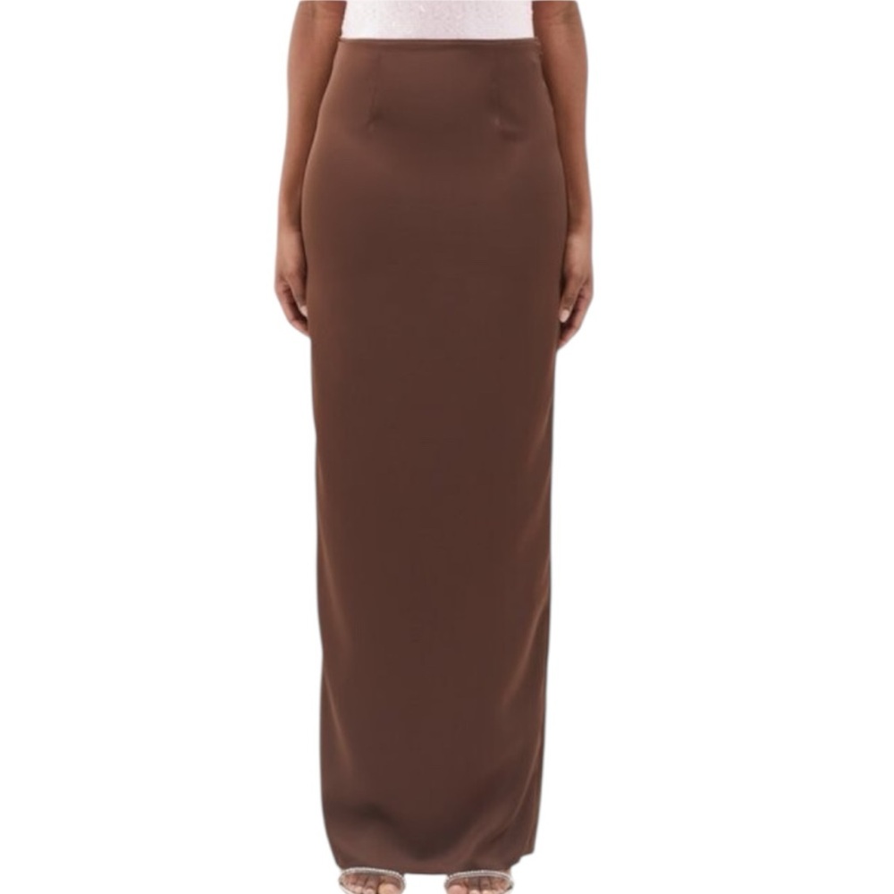 16Arlington Olwyn Back-Slit Satin Maxi Skirt. Size 14
